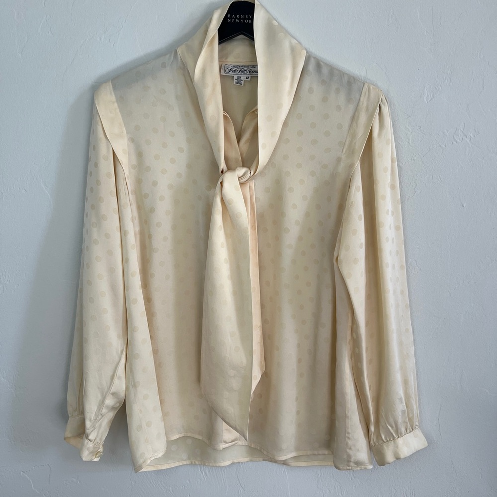 Vintage Saks Fifth Avenue All Silk Cream Tie-Neck Blouse